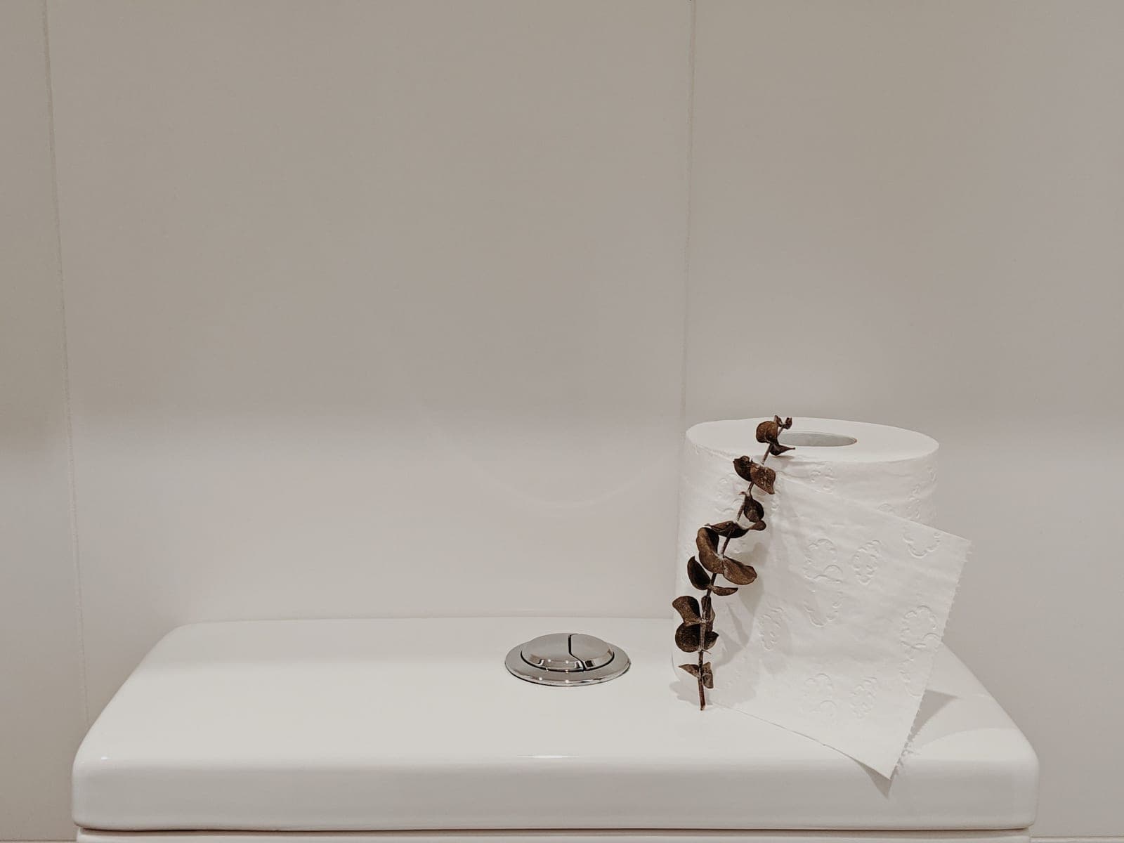 A clean, minimal white bathroom with a modern toilet