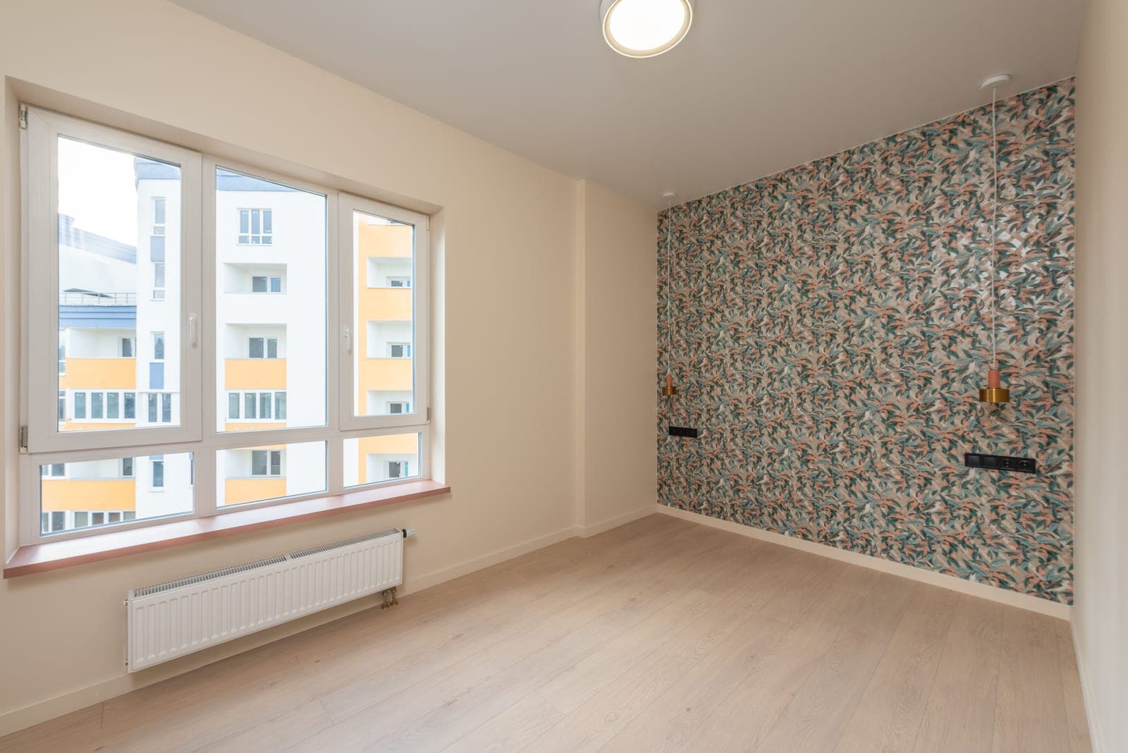 A small portable heater in a bright room